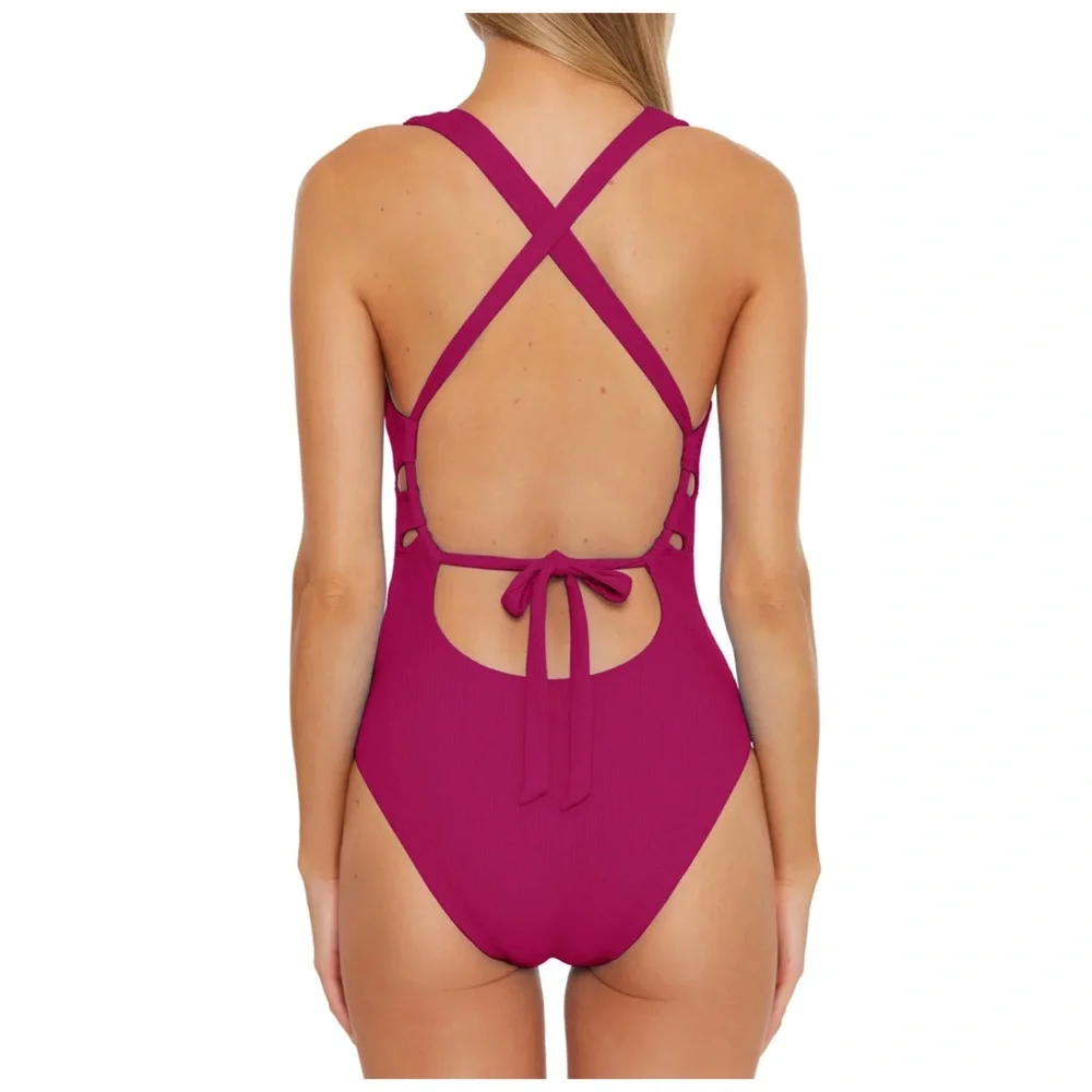 NWOT BECCA Skylar Fine Line Ribbed One-Piece Swimsuit - Picture 4 of 7